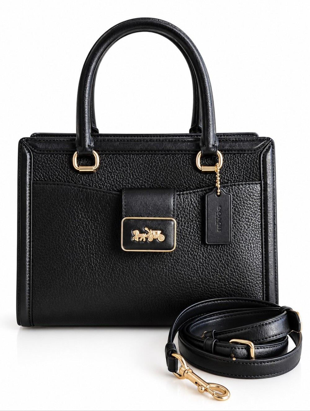 Coach Grace Carryall In Black Pebble Leather - Style CC141